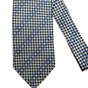 Valerio Garati Mens Tie‎ Blue Beige Black Diamond Pattern Silk Necktie
